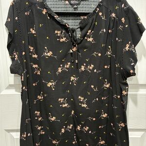 Buffalo David Bitton Black Flutter Sleeve Blouse with Tie Front